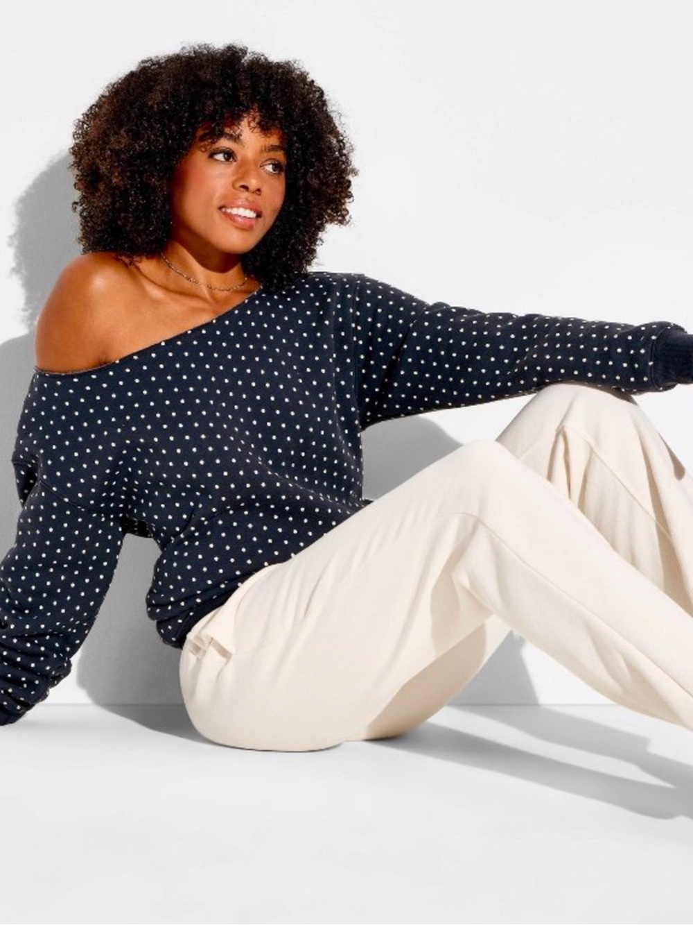 NWT Wild Fable Carbon Cream Polka Dot Off Shoulder Sweatshirt Women’s size XL